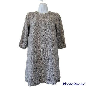 H&M Women's Size 6 White with Black Diamond Geometric Print Smock Dress EUC